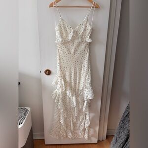 Cream polka dot Ruffle Maxi Dress